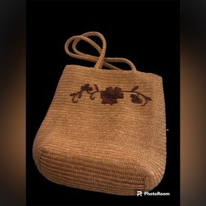 JG Hook Straw Tote Bag with Purple Flower.